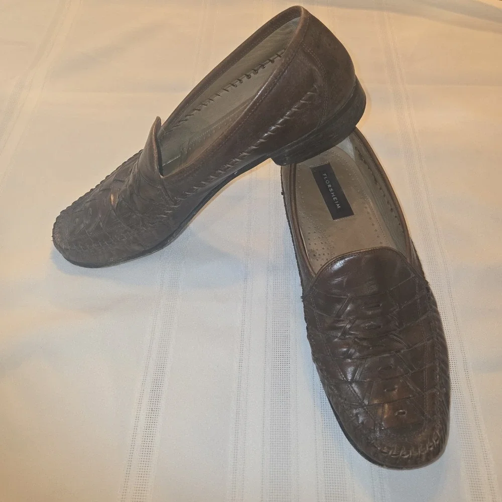 Florsheim Mens Woven Leather Slip On Loafers Oxford Dress Shoes Size 12
